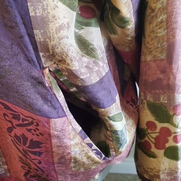 Vintage Stunt Sports 100% Silk Patchwork Jacket Small Boho 90 Bomber Flora Fruit - Picture 5 of 12
